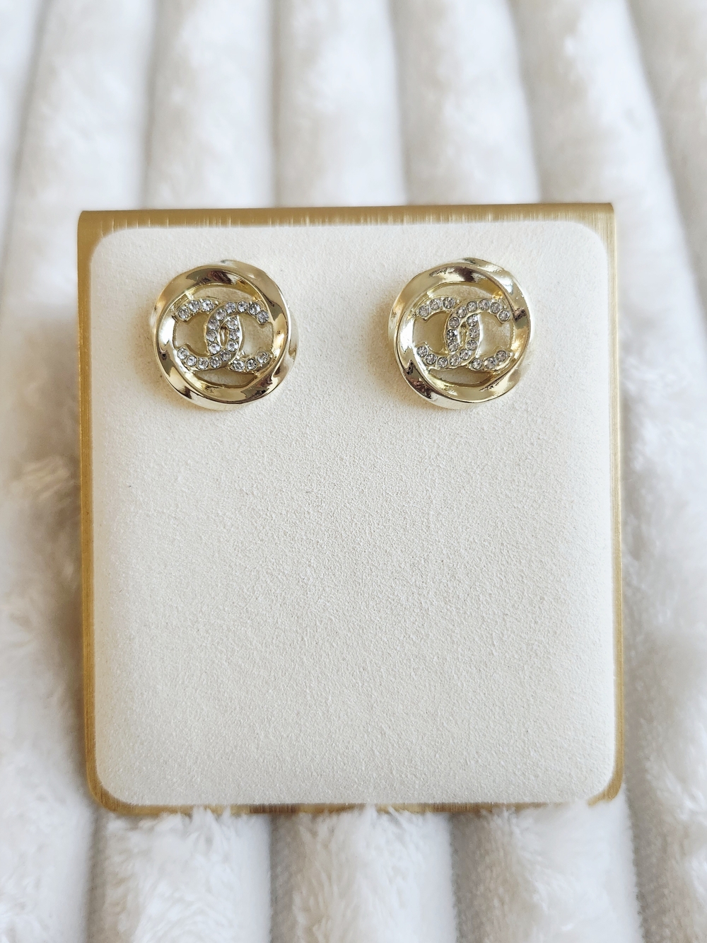 Preloved Gold-Tone Crystal Interlocking Logo Stud Earrings